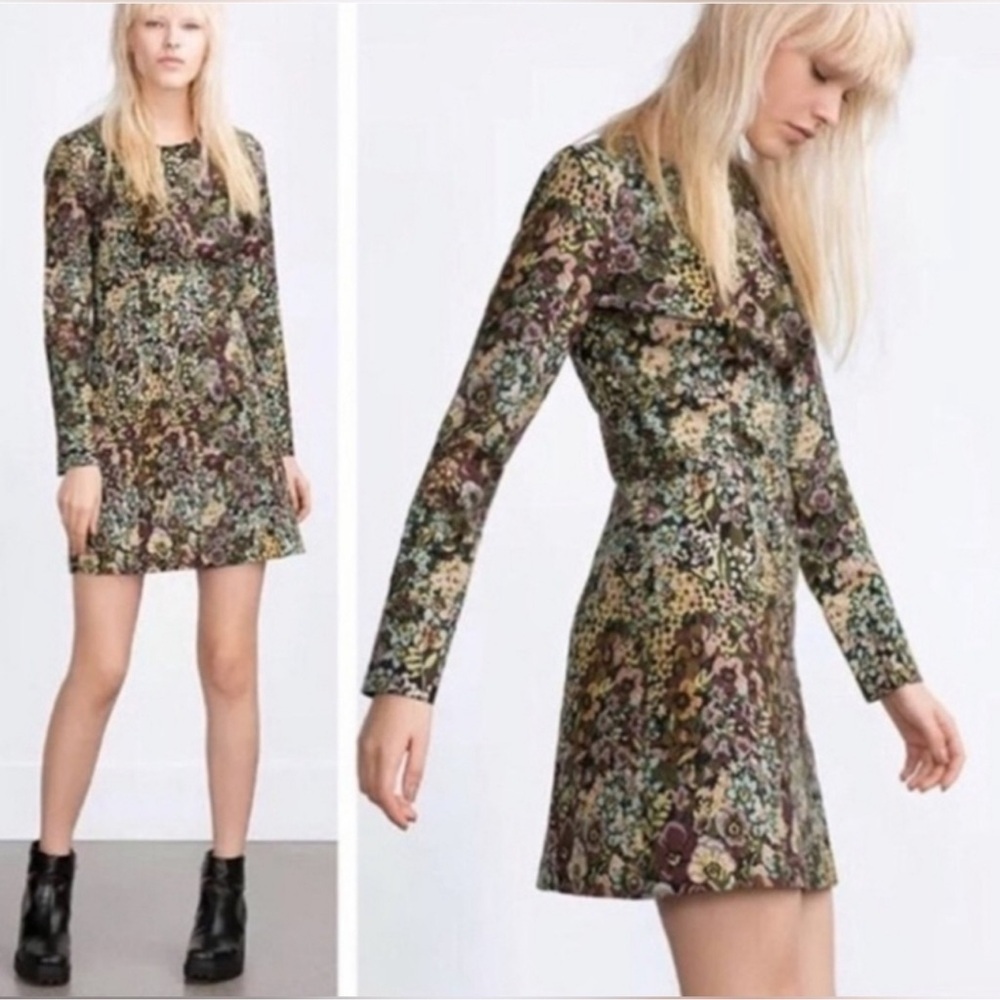 NWT Zara Trafaluc Tapastry Floral Long Sleeve Mini Dress Large